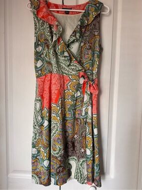 Tommy Hilfiger Coral & Green Paisley Wrap Midi Dress